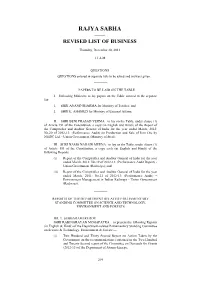 Rajya Sabha —— Revised List of Business