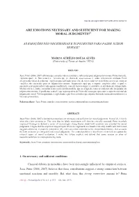 Are Emotions Necessary and Sufficient for Maing Moral Judgments?