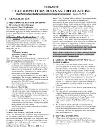 2018-2019 UCA COMPETITION RULES and REGULATIONS Bold Print and Grey Background Denotes a Change from Prior Year – Updated 8.15.18