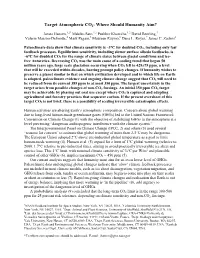 Target Atmospheric CO2: Where Should Humanity Aim?