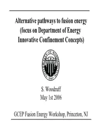 Alternative Pathways to Fusion Energy (Focus on Department of Energy Innovative Confinement Concepts)