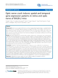 Optic Nerve Crush Induces Spatial and Temporal Gene Expression Patterns
