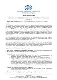Terms of Reference Research Consultancy To