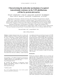 Characterizing the Molecular Mechanisms of Acquired Temozolomide Resistance in the U251 Glioblastoma Cell Line by Protein Microarray
