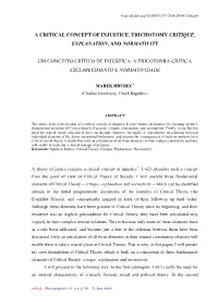 A Critical Concept of Injustice. Trichotomy Critique, Explanation, and Normativity