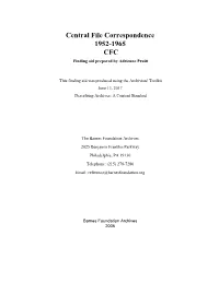 Central File Correspondence 1952-1965 CFC Finding Aid Prepared by Adrienne Pruitt
