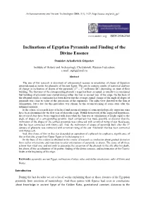 Inclinations of Egyptian Pyramids and Finding of the Divine Essence