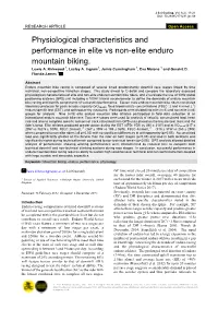 Physiological Characteristics and Performance in Elite Vs Non-Elite Enduro Mountain Biking