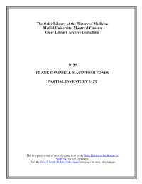The Osler Library of the History of Medicine Mcgill University, Montreal Canada Osler Library Archive Collections