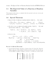 5.5 the Expected Value of a Function of Random Variables 5.6 Special