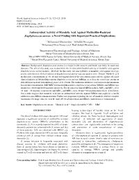 Antimicrobial Activity of Mandelic Acid Against Methicillin-Resistant Staphylococcus Aureus: a Novel Finding with Important Practical Implications