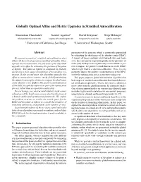 Globally Optimal Affine and Metric Upgrades in Stratified Autocalibration