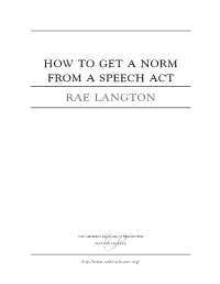 How to Get a Norm from a Speech Act Rae Langton