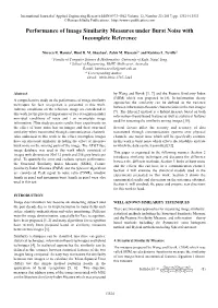 Performance of Image Similarity Measures Under Burst Noise with Incomplete Reference