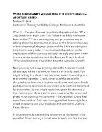 WHAT CHRISTIANITY WOULD MISS IF IT DIDN't HAVE the APOSTLES