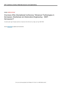 Advanced Technologies in Aerospace, Mechanical and Automation Engineering – MIST: Aerospace-II”