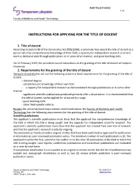 Instructions for Applying for the Title of Docent