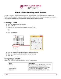 Word 2016: Working with Tables