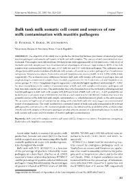 Bulk Tank Milk Somatic Cell Count and Sources of Raw Milk Contamination with Mastitis Pathogens