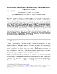 From Colonialism to Neoliberalism: Critical Reflections on Philippine Mining in the “Long Twentieth Century” Alvin A. Camba1 Preprint Version