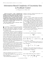 Information-Based Complexity of Uncertainty Sets in Feedback Control Le Yi Wang and Lin Lin, Member, IEEE