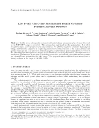 Low Profile UHF/VHF Metamaterial Backed Circularly Polarized