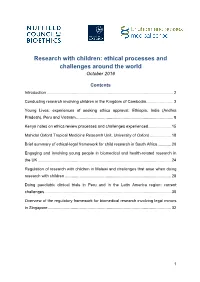 Research with Children: Ethical Processes and Challenges Around the World October 2016