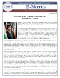 VLADIMIR PUTIN: an ASPIRANT METTERNICH? by Mitchell A