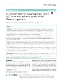 Association Study of Polymorphisms in the ABO Gene with Ischemic Stroke