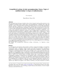 Geopolitical Ecology of Solar Geoengineering: from a 'Logic of Multilateralism' to Logics of Militarization