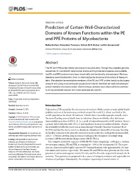 Prediction of Certain Well-Characterized Domains of Known Functions Within the PE and PPE Proteins of Mycobacteria