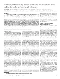 Synchrony Between Early Jurassic Extinction, Oceanic Anoxic Event, and the Karoo-Ferrar Flood Basalt Volcanism