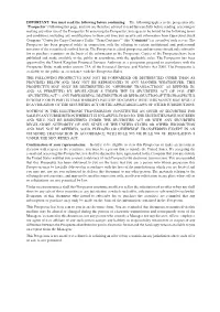 The “Prospectus”) Following This Page, and You Are Therefore Advised to Read This Carefully Before Reading, Accessing Or Making Any Other Use of the Prospectus