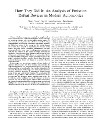 How They Did It: an Analysis of Emission Defeat Devices in Modern Automobiles