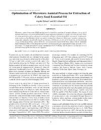Optimization of Microwave Assisted Process for Extraction of Celery Seed Essential Oil Gopika Talwari1 and B.S