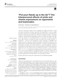 The Interpersonal Effects of Pride and Shame Expressions on Opponents and Teammates