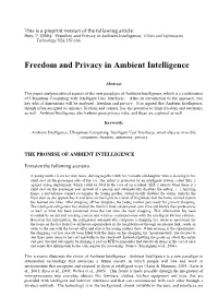 Freedom and Privacy in Ambient Intelligence,’ Ethics and Information Technology 7(3), 157-166