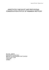 Annotated Checklist and Provisional Conservation Status of Namibian Reptiles