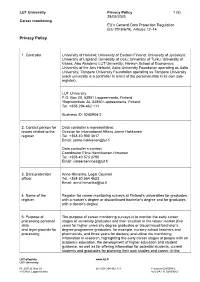 Privacy Policy 1 (5) 28/09/2020 Career Monitoring EU’S General Data Protection Regulation (EU 2016/679), Articles 12–14