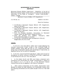 Adaptation of the List of Backward Classes Castes/ Comm