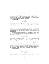 ACM/ESE 118 Mean and Variance Estimation Consider a Sample X1