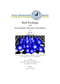 Ball Packings and Lorentzian Discrete Geometry by 陈 浩 CHEN, Hao