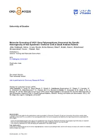 University of Dundee Molecular Screening of VAX1 Gene
