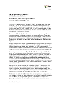 Why Journalism Matters a Media Standards Trust Series