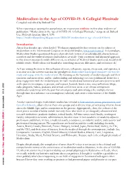 Medievalism in the Age of COVID-19: a Collegial Plenitude,” Comp