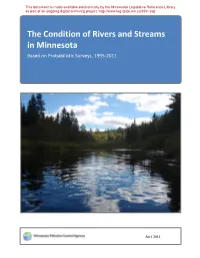 The Condition of Rivers and Streams in Minnesota, Based on Probabilistic Surveys, 1995-2011 Report