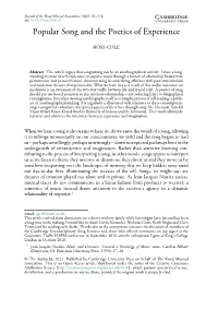 Popular Song and the Poetics of Experience