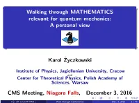 Walking Through MATHEMATICS Relevant for Quantum Mechanics: a Personal View