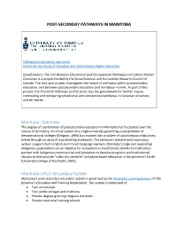 Overview Manitoba's Post-Secondary System