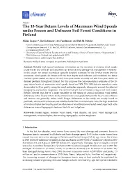 The 10-Year Return Levels of Maximum Wind Speeds Under Frozen and Unfrozen Soil Forest Conditions in Finland